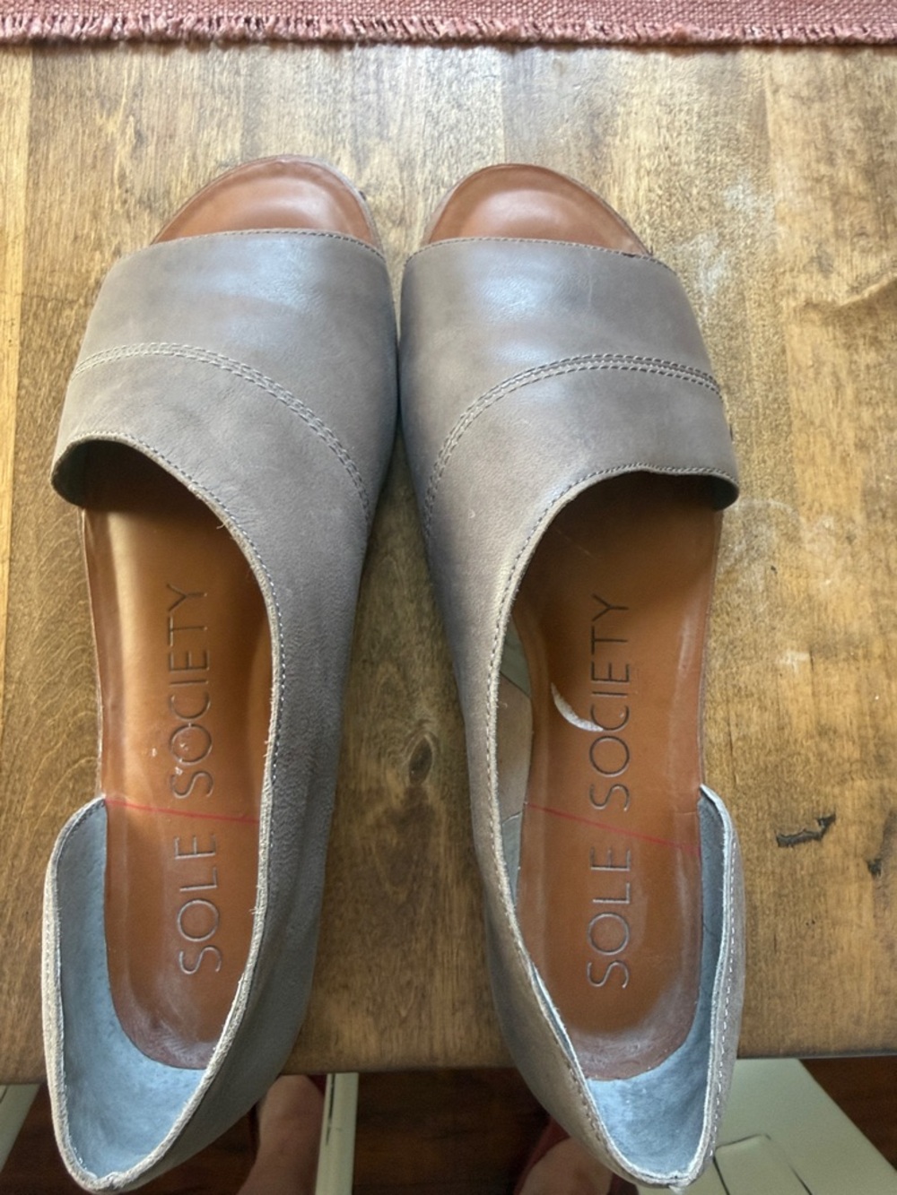 Sole Society Taupe Grey Open-Toe Slip-On Mules